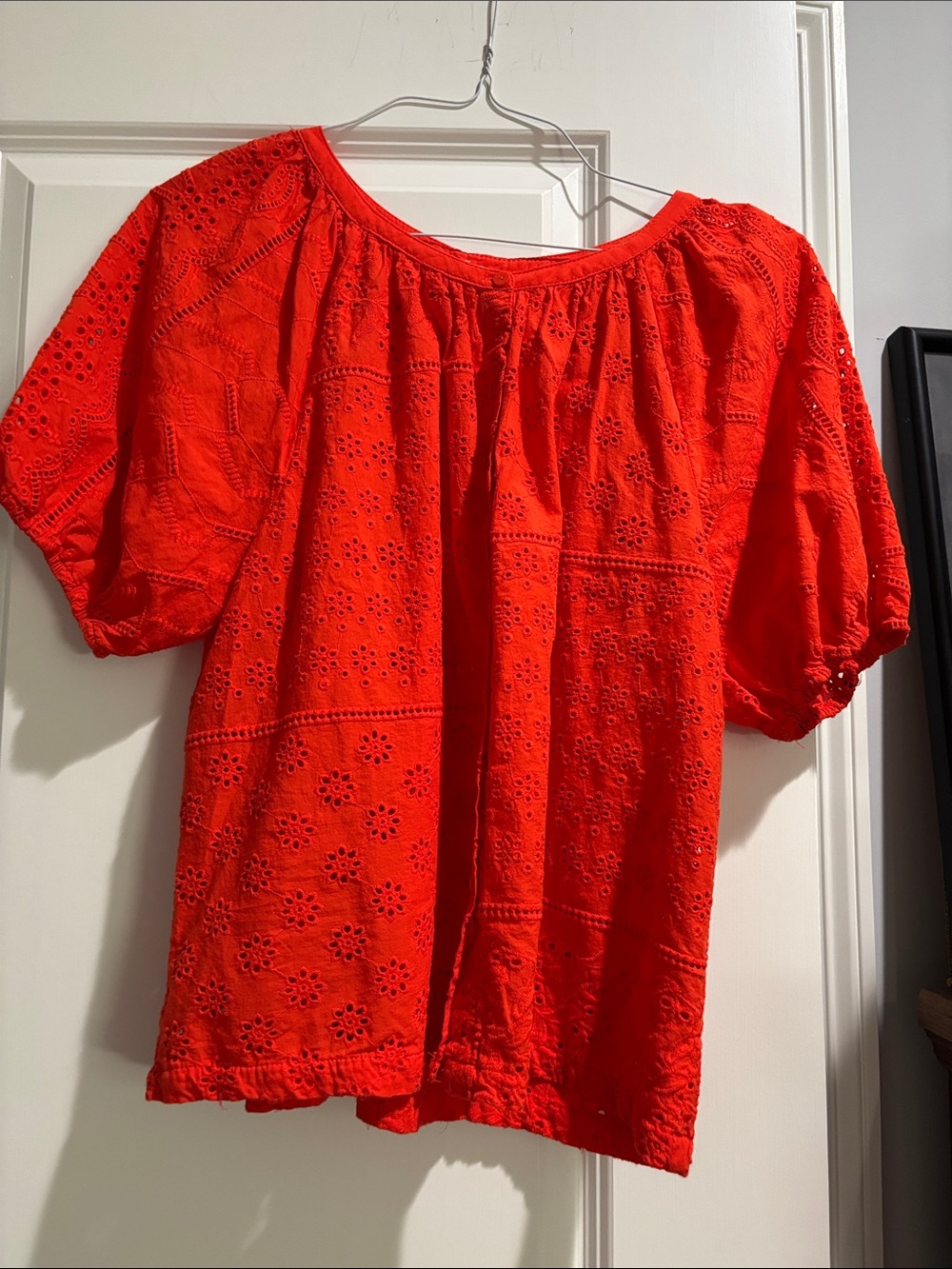 Women’s Bright Red Eyelet Peasant Blouse